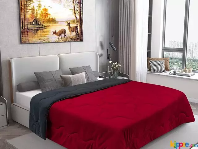 Dream Care Microfiber Reversible AC Comforter / Blanket, Single Bed (Dark Grey, Maroon) - 1