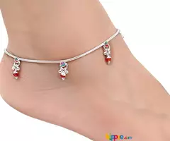 AanyaCentric Silver Plated White Metal Anklets Payal Pair ACIA0014S - Image 2