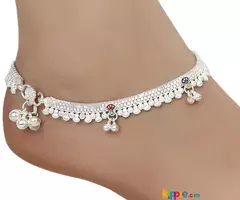 AanyaCentric Silver Plated White Metal Anklets Payal Pair ACIA0066 - Image 1