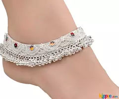 AanyaCentric Silver Plated White Metal Anklets Payal Pair ACIA0060 - Image 1